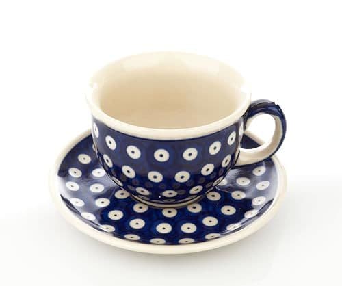 Filiżanka ze spodkiem ceramiczna — pawie oczko